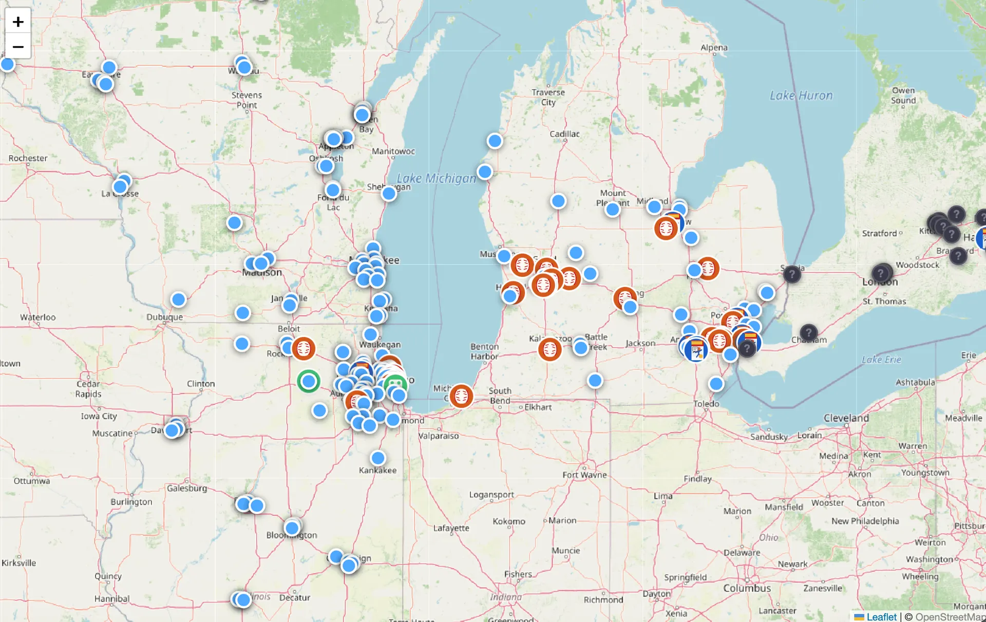 MasterSets TCG store and event map showing thousands of pins across the US